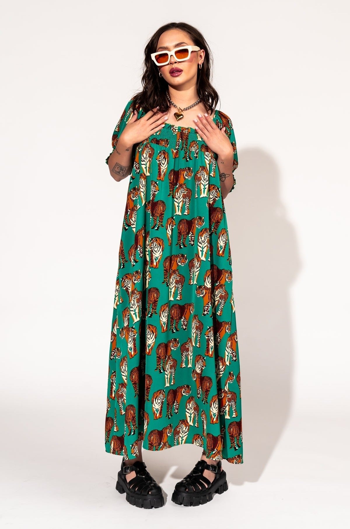 LALA ORIGINAL: Palm Springs Smocked Dress in Tiger Tales - Dressed in Lala