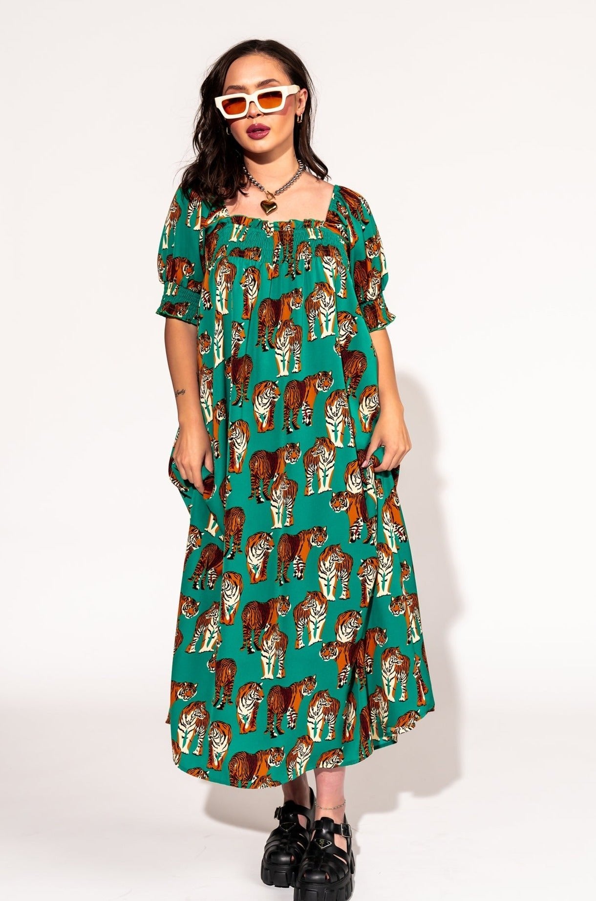 LALA ORIGINAL: Palm Springs Smocked Dress in Tiger Tales - Dressed in Lala