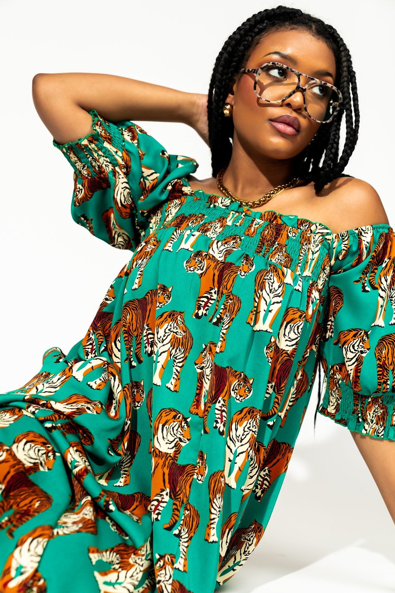 LALA ORIGINAL: Palm Springs Smocked Dress in Tiger Tales - Dressed in Lala