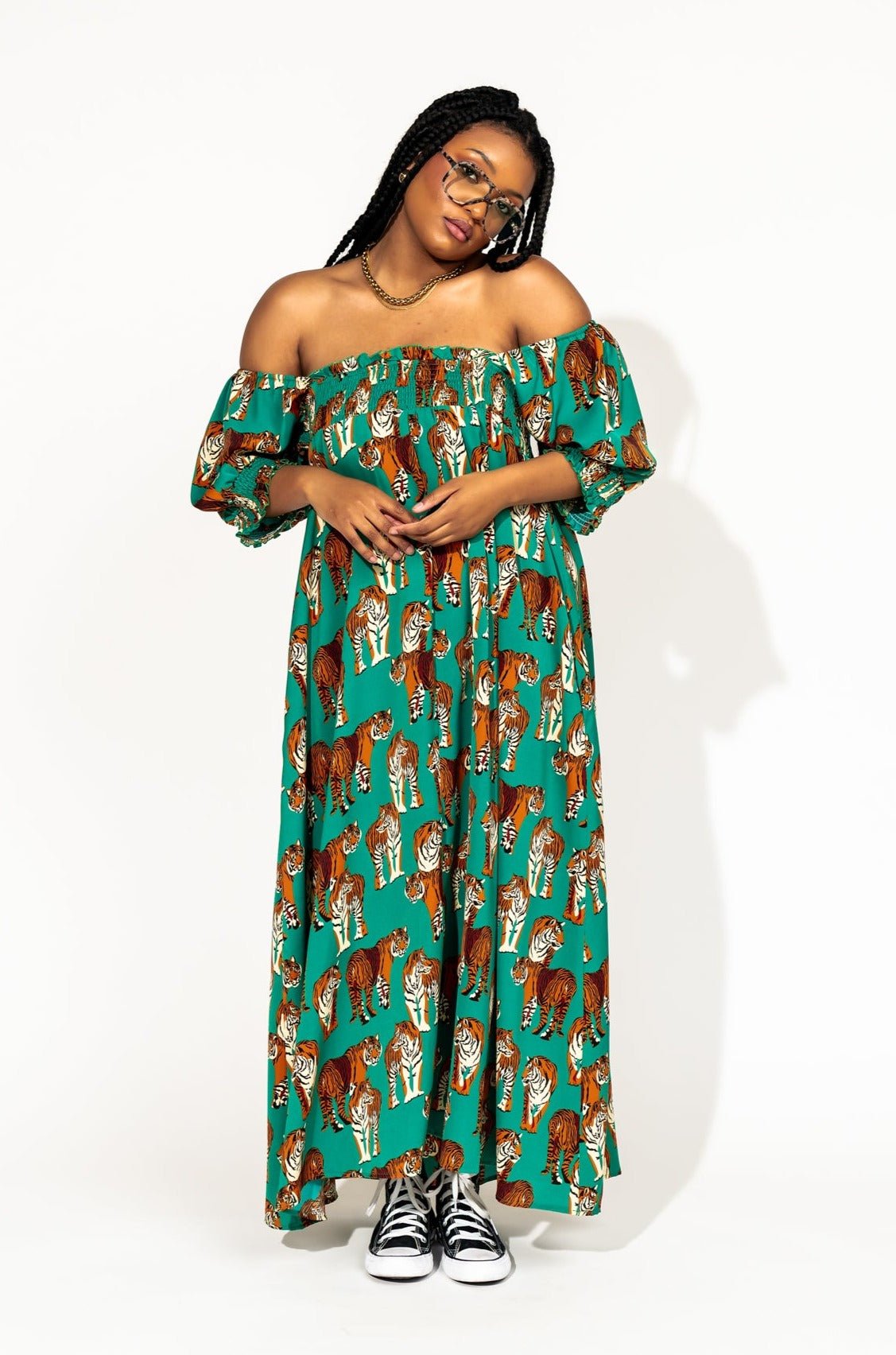 LALA ORIGINAL: Palm Springs Smocked Dress in Tiger Tales - Dressed in Lala
