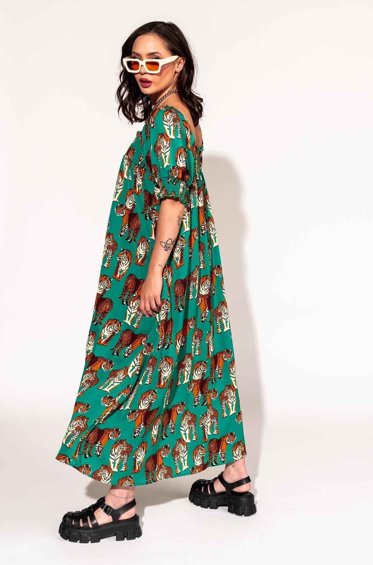 LALA ORIGINAL: Palm Springs Smocked Dress in Tiger Tales - Dressed in Lala