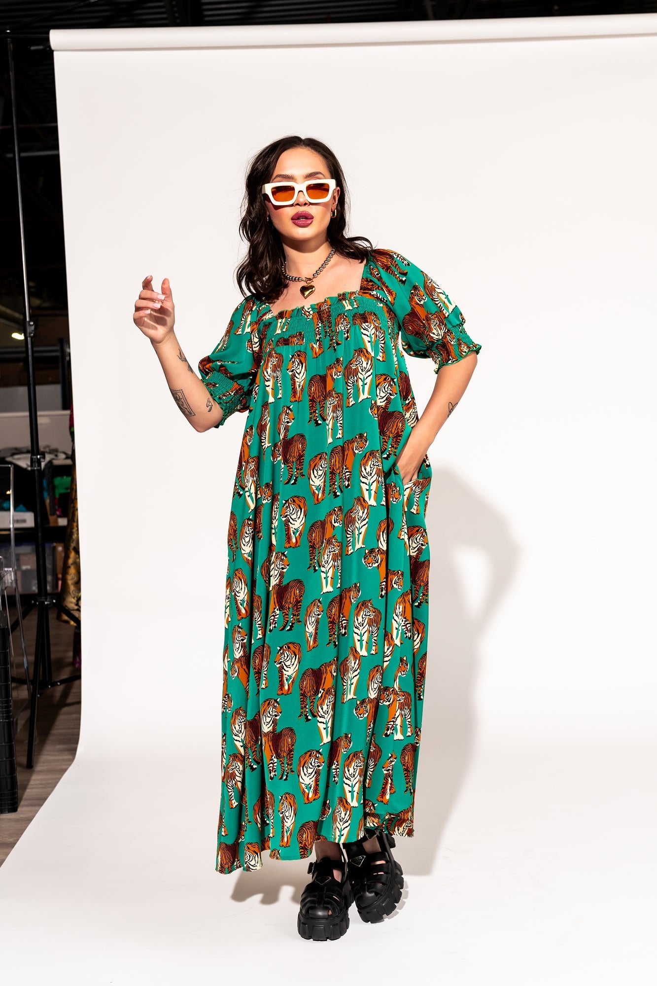 LALA ORIGINAL: Palm Springs Smocked Dress in Tiger Tales - Dressed in Lala
