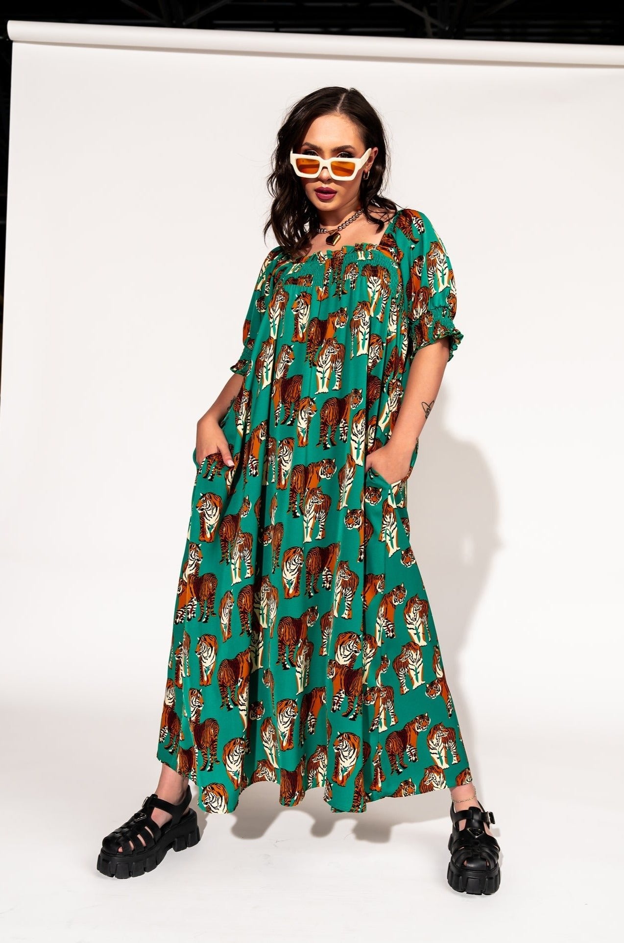 LALA ORIGINAL: Palm Springs Smocked Dress in Tiger Tales - Dressed in Lala