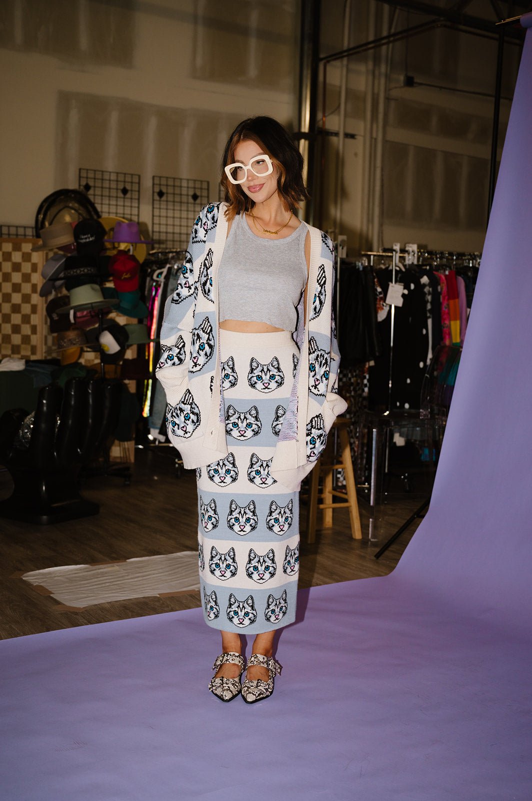 LALA ORIGINAL: Pretty Kitty Knit Midi Skirt - Dressed in Lala