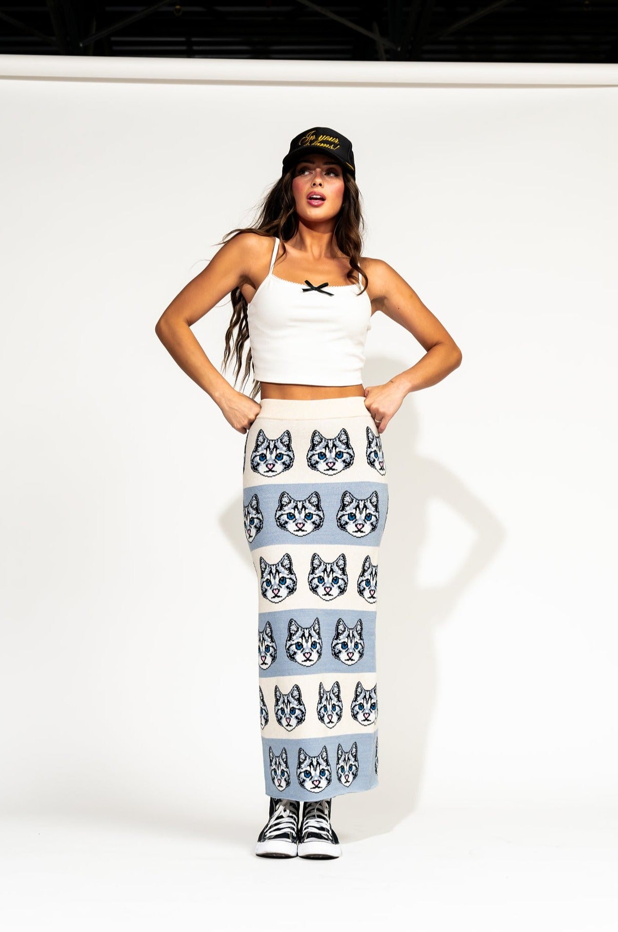 LALA ORIGINAL: Pretty Kitty Knit Midi Skirt - Dressed in Lala
