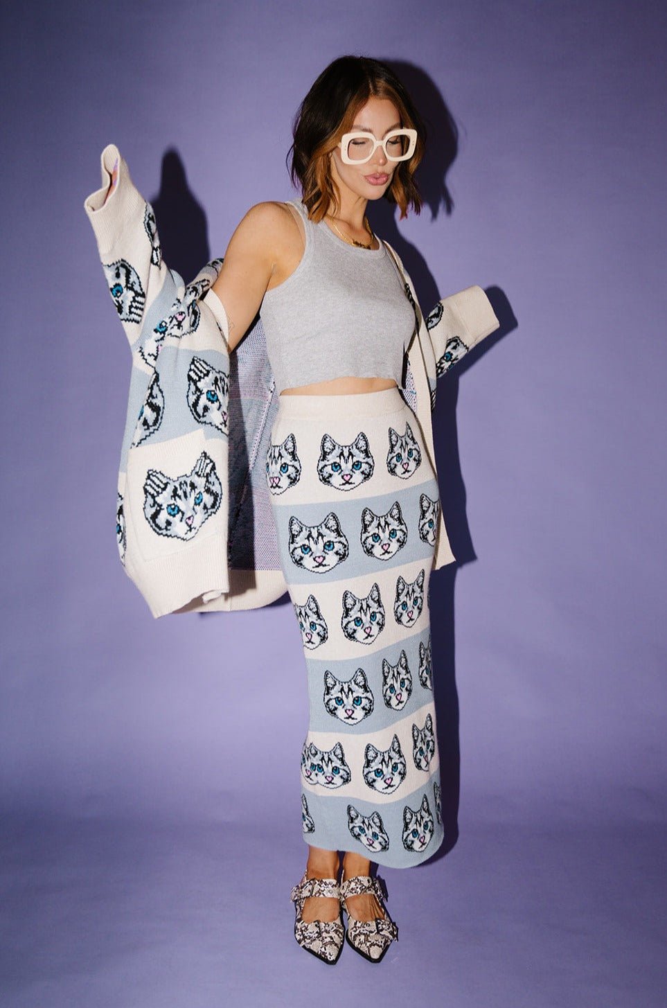 LALA ORIGINAL: Pretty Kitty Knit Midi Skirt - Dressed in Lala