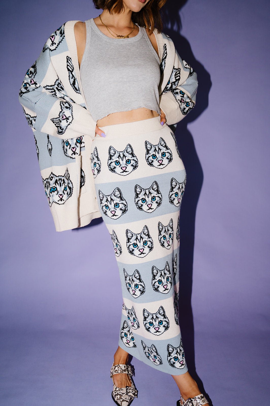 LALA ORIGINAL: Pretty Kitty Knit Midi Skirt - Dressed in Lala
