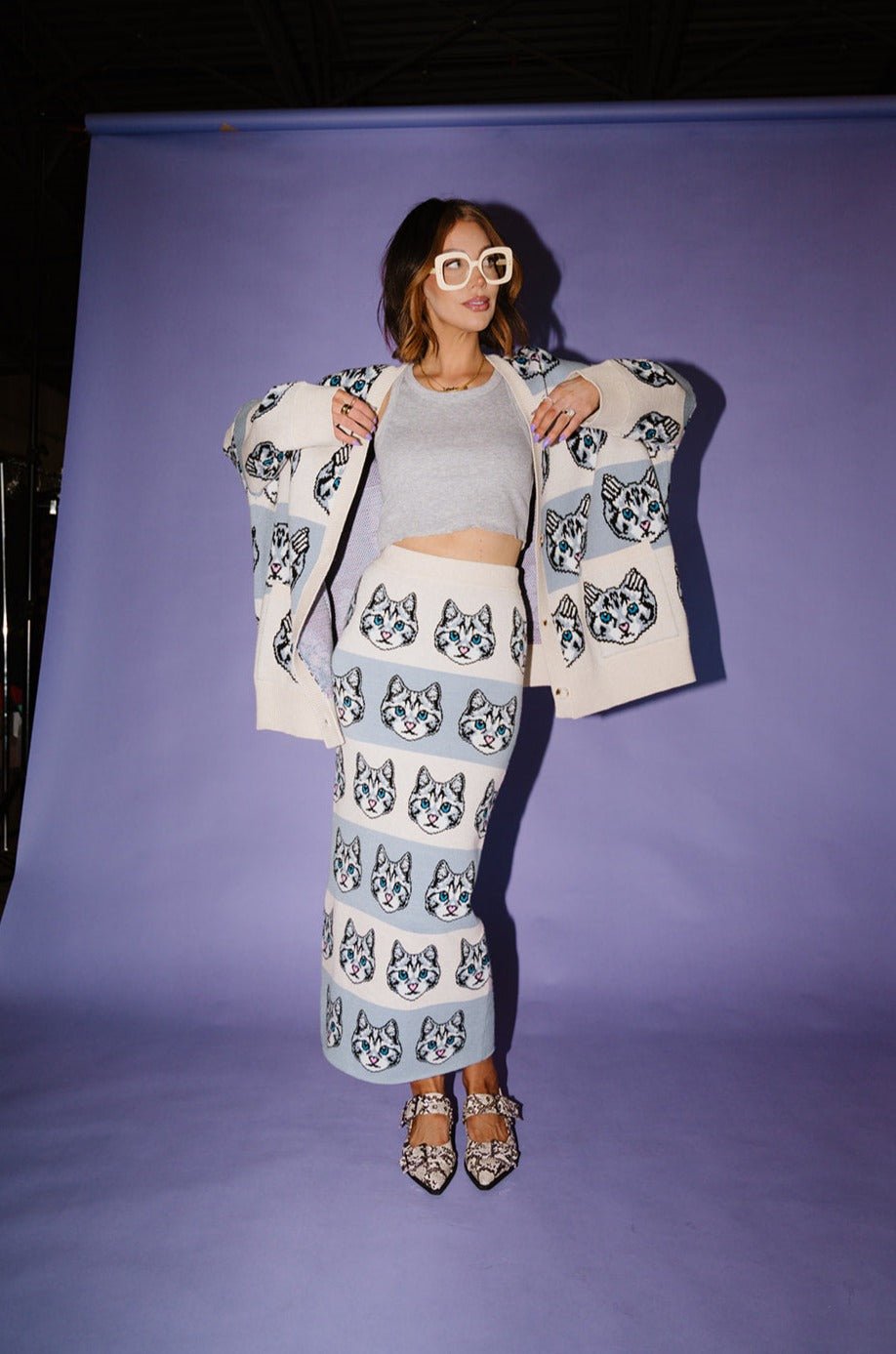 LALA ORIGINAL: Pretty Kitty Knit Midi Skirt - Dressed in Lala