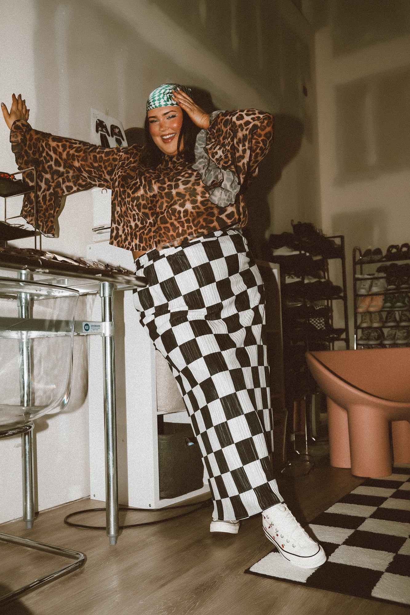LALA ORIGINAL: Santorini Midi Plisse Skirt in Black + White Check - Dressed in Lala