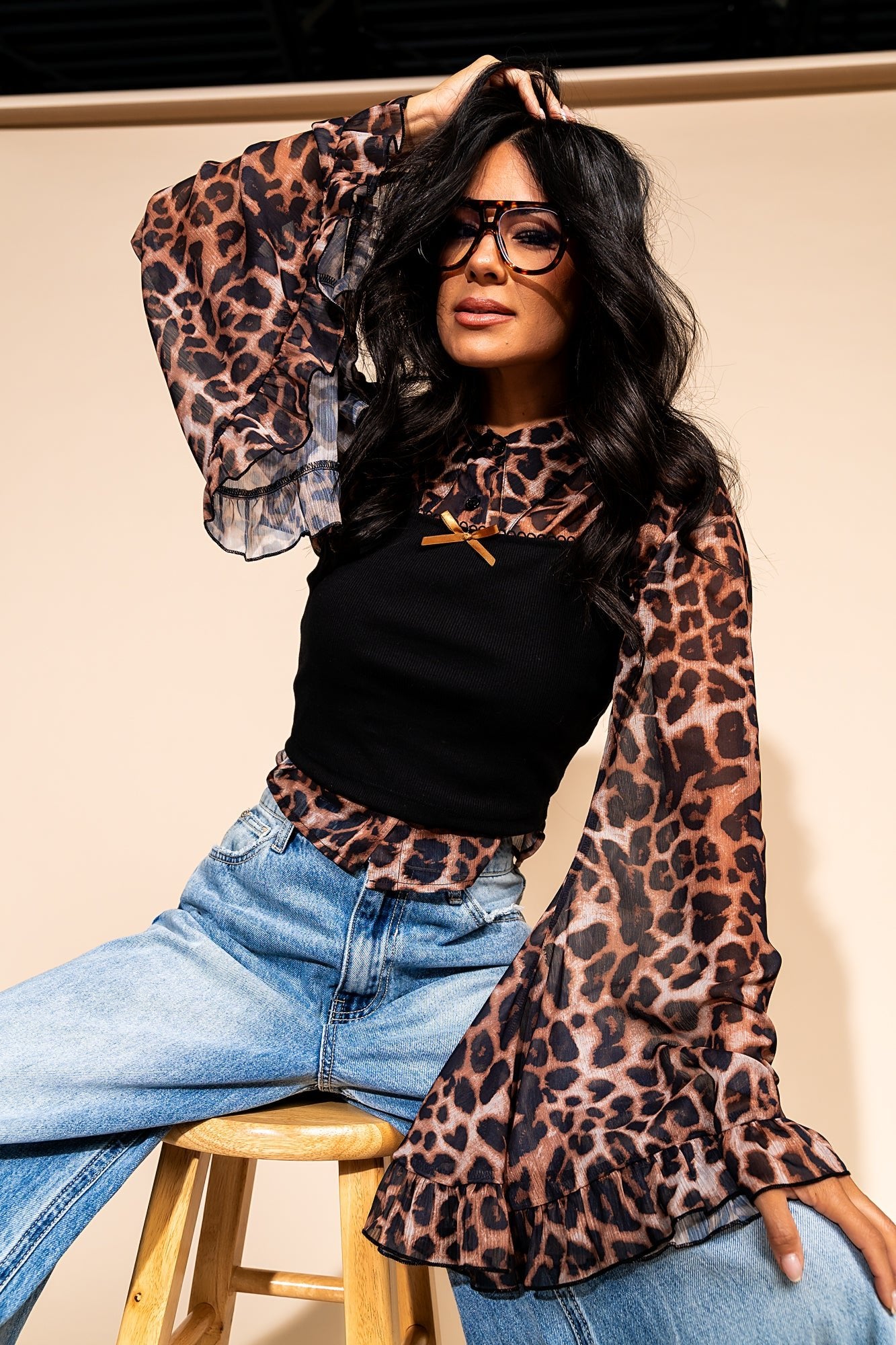 LALA ORIGINAL: She Is The Moment Cropped Button Up in Leopard - Dressed in Lala