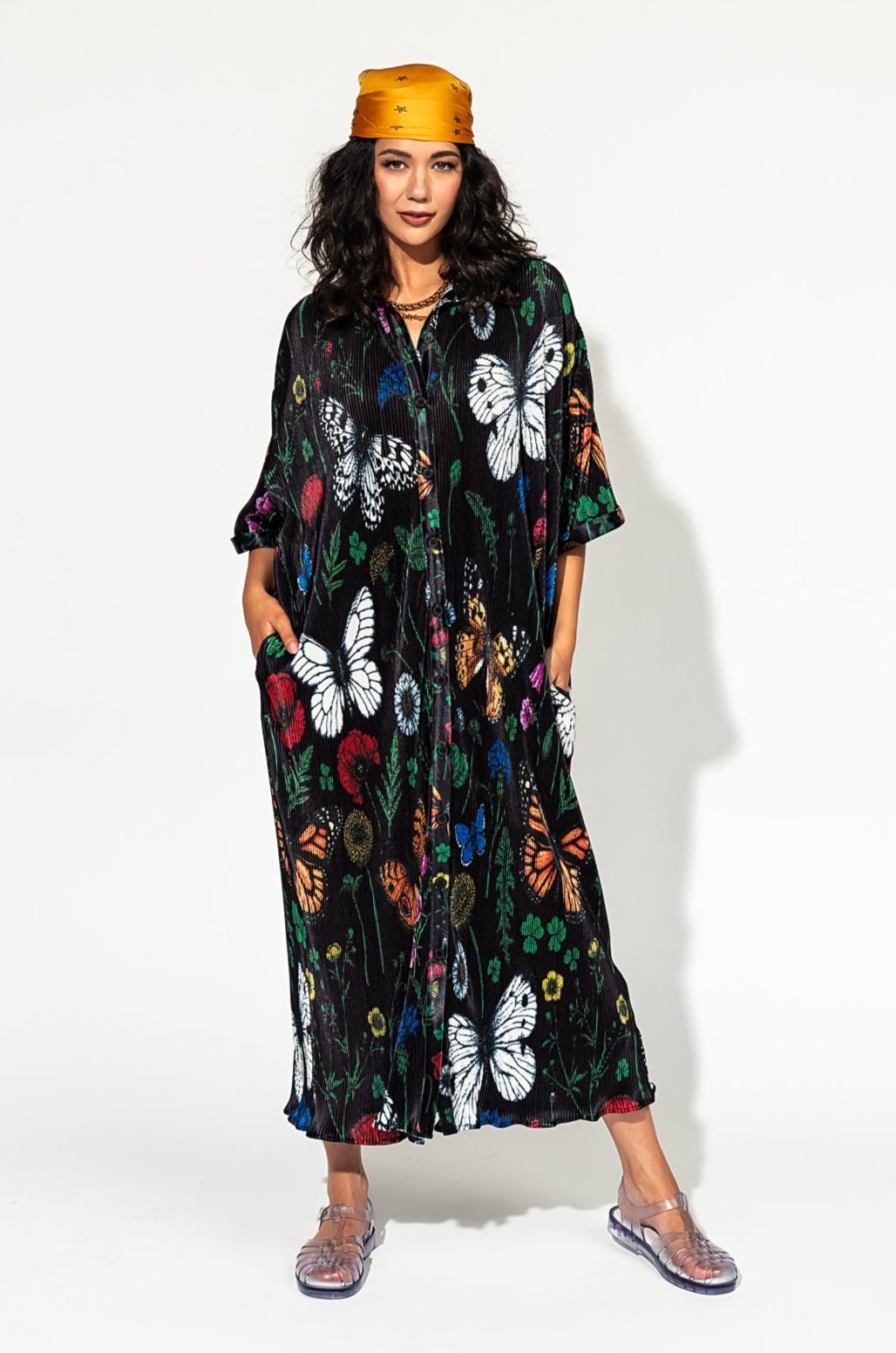 LALA ORIGINAL: So Far So Good Oversized Plissé Dress in Folklore Florals - Dressed in Lala
