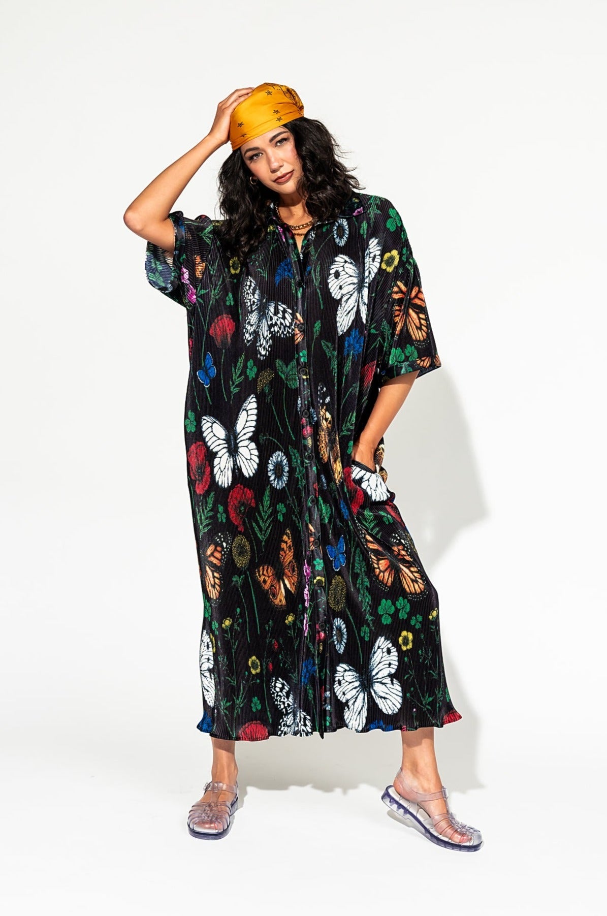 LALA ORIGINAL: So Far So Good Oversized Plissé Dress in Folklore Florals - Dressed in Lala