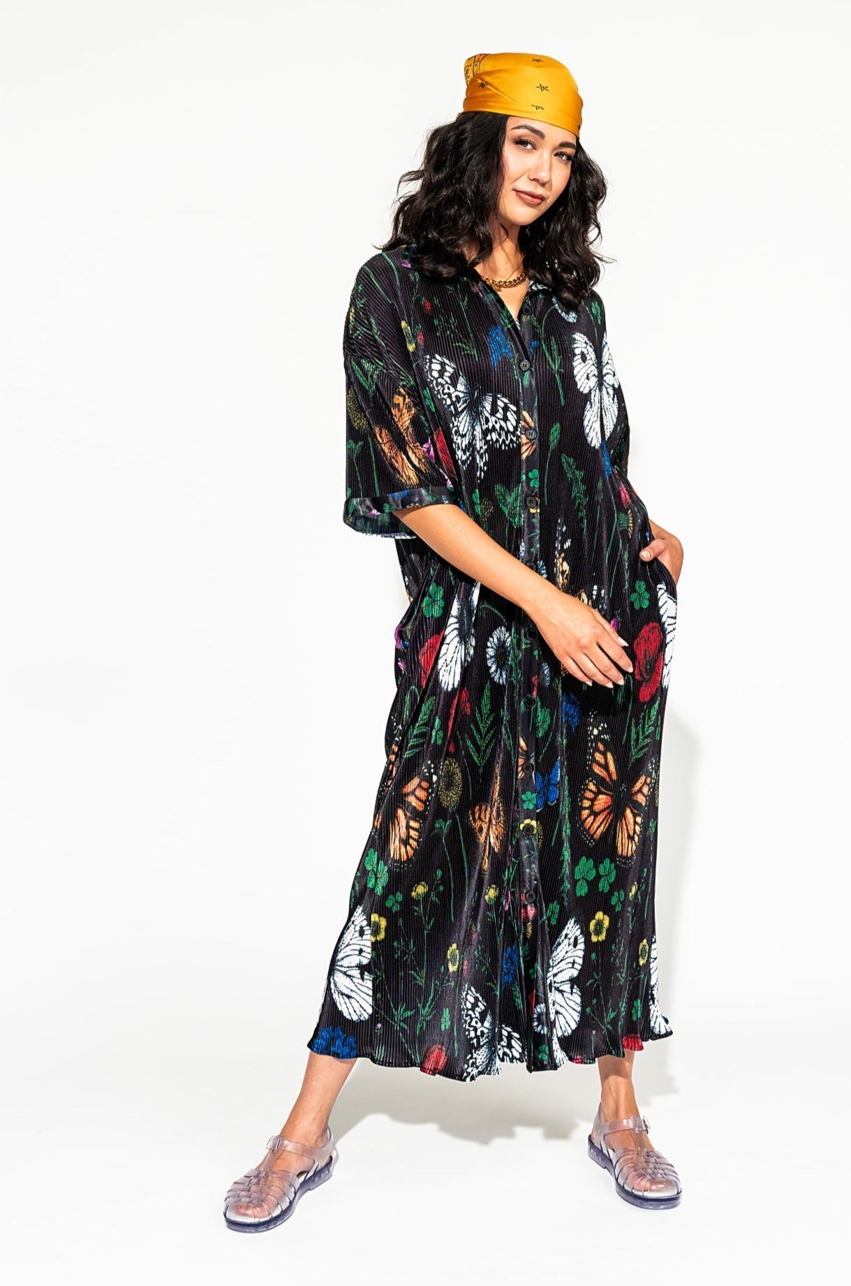 LALA ORIGINAL: So Far So Good Oversized Plissé Dress in Folklore Florals - Dressed in Lala