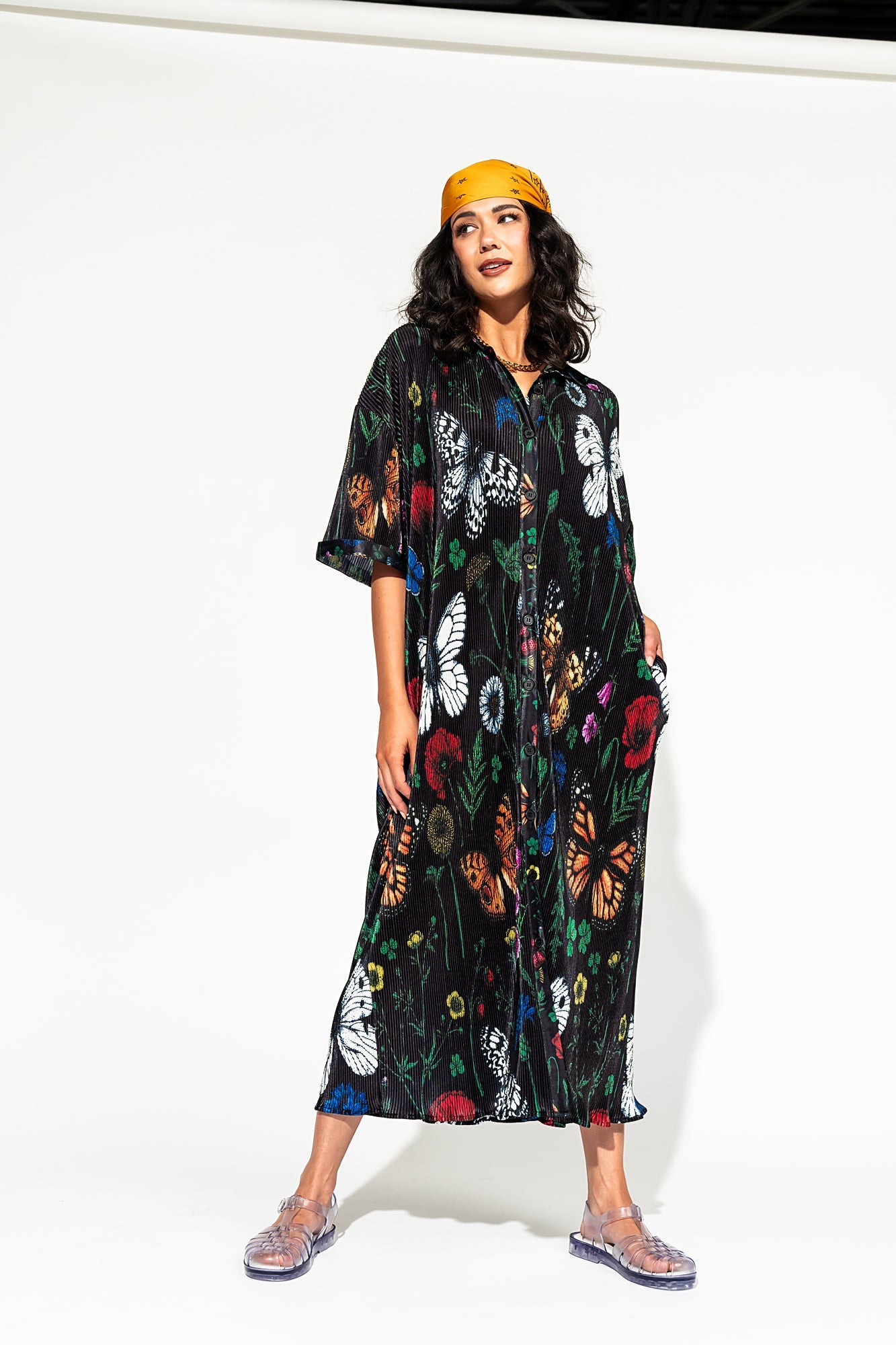 LALA ORIGINAL: So Far So Good Oversized Plissé Dress in Folklore Florals - Dressed in Lala