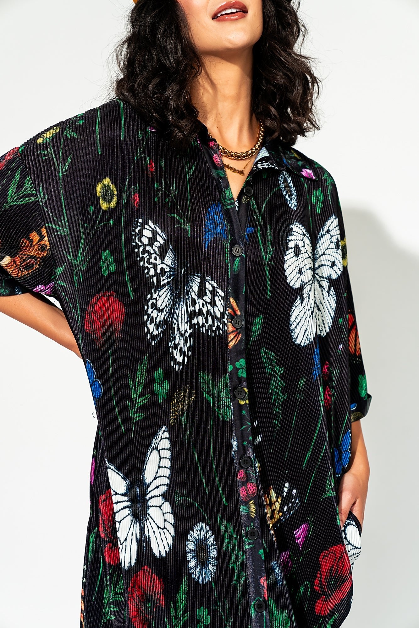 LALA ORIGINAL: So Far So Good Oversized Plissé Dress in Folklore Florals - Dressed in Lala