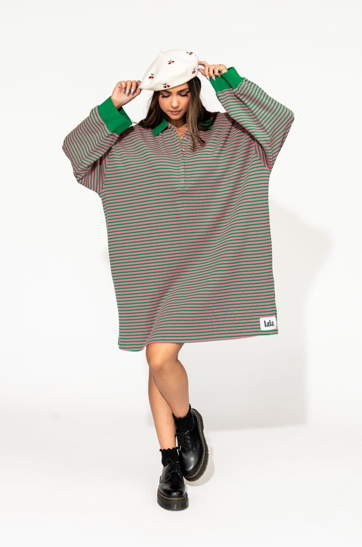 Lalaland University Oversized Polo Mini Dress in Watermelon Stripes - Dressed in Lala