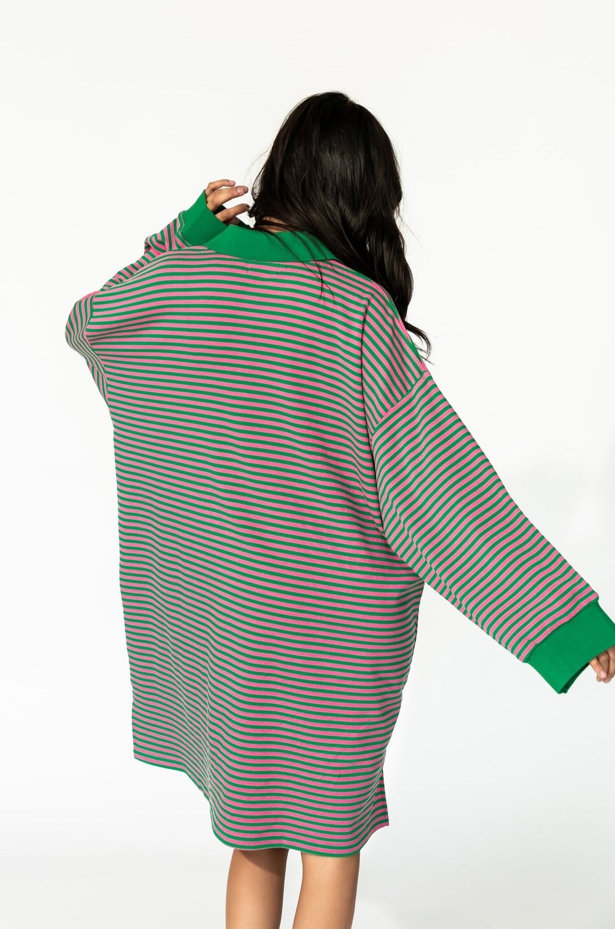 Lalaland University Oversized Polo Mini Dress in Watermelon Stripes - Dressed in Lala