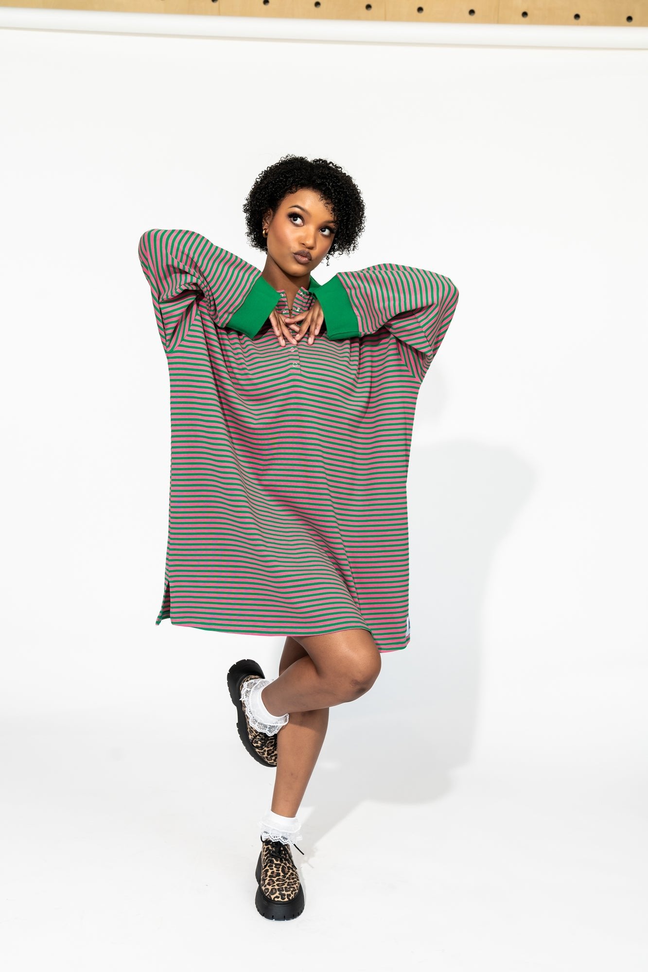 Lalaland University Oversized Polo Mini Dress in Watermelon Stripes - Dressed in Lala