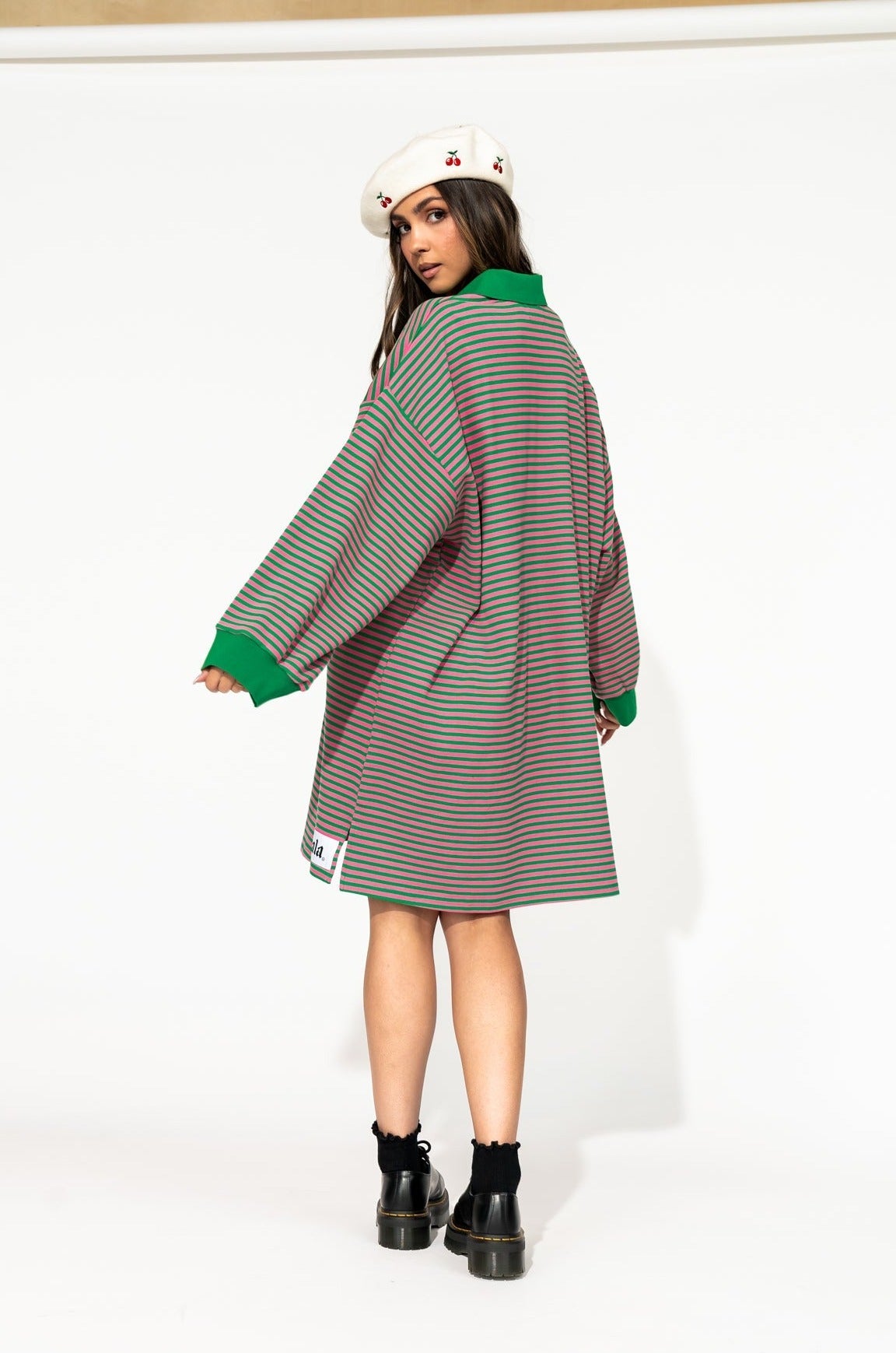 Lalaland University Oversized Polo Mini Dress in Watermelon Stripes - Dressed in Lala