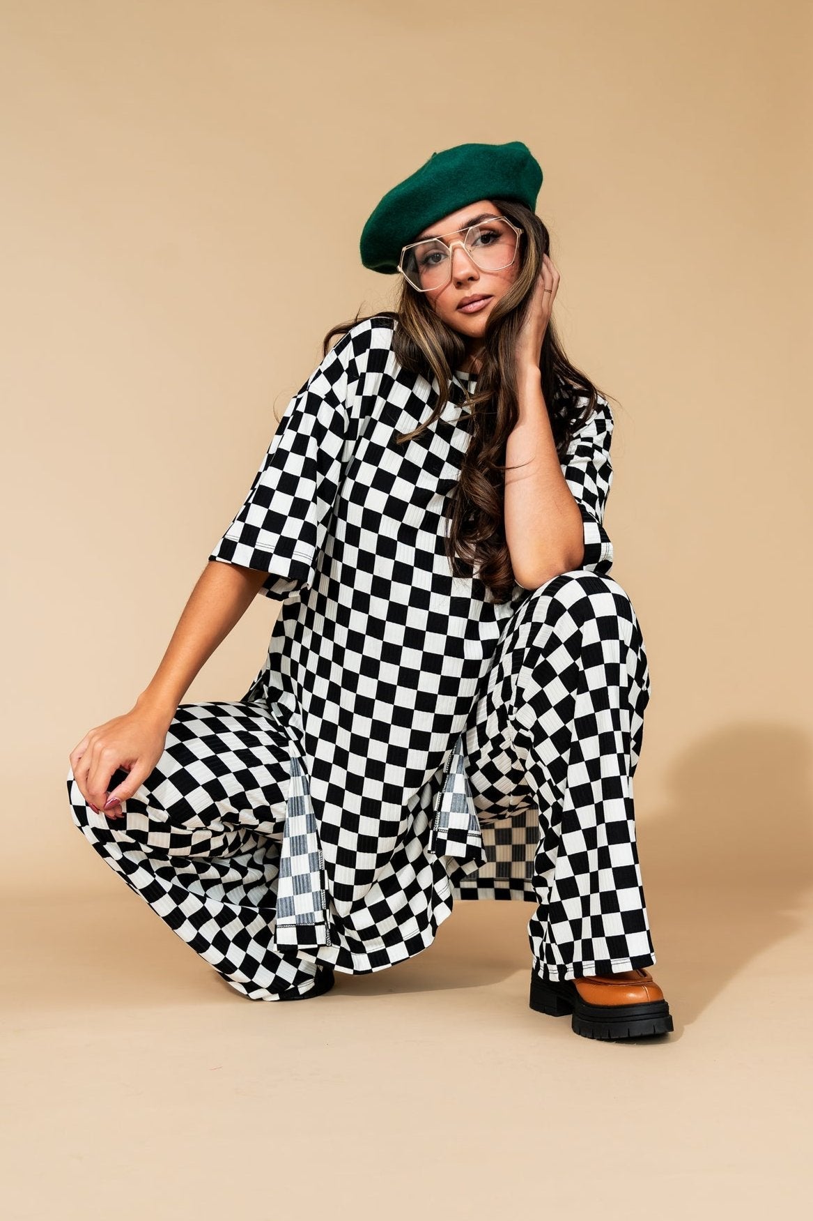Leveled Up Ribbed Playsuit in Black + White Checkerboard - Dressed in Lala