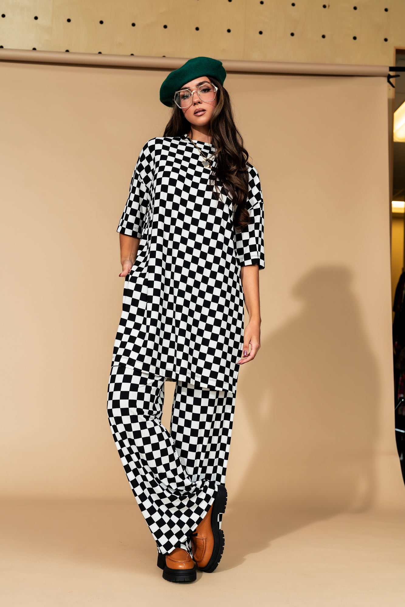 Leveled Up Ribbed Playsuit in Black + White Checkerboard - Dressed in Lala