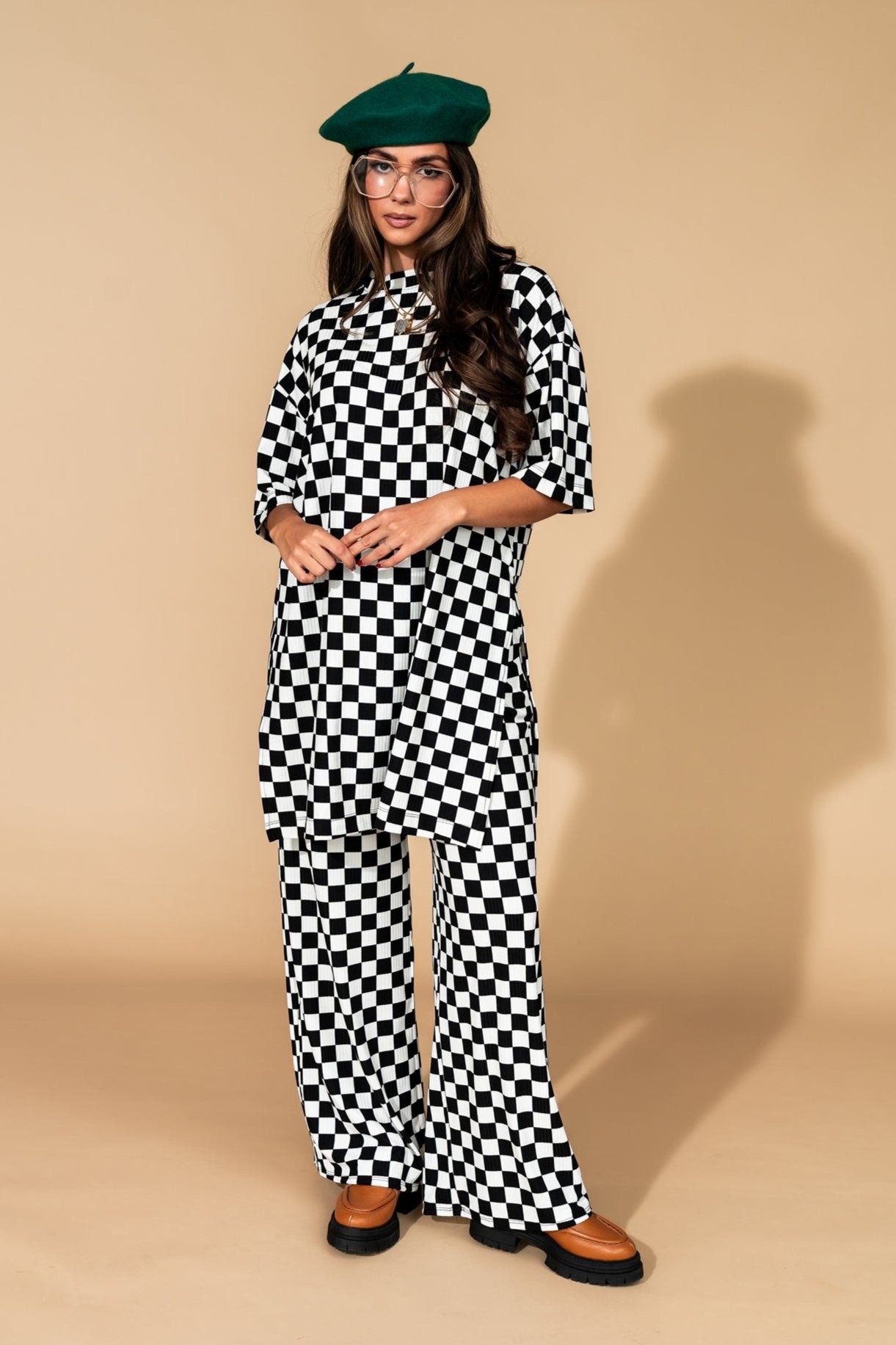 Leveled Up Ribbed Playsuit in Black + White Checkerboard - Dressed in Lala