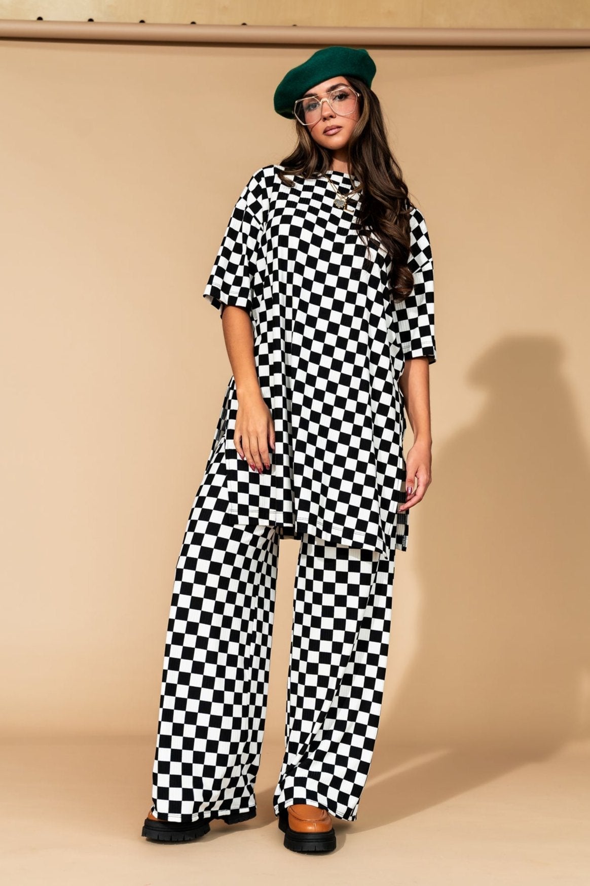 Leveled Up Ribbed Playsuit in Black + White Checkerboard - Dressed in Lala