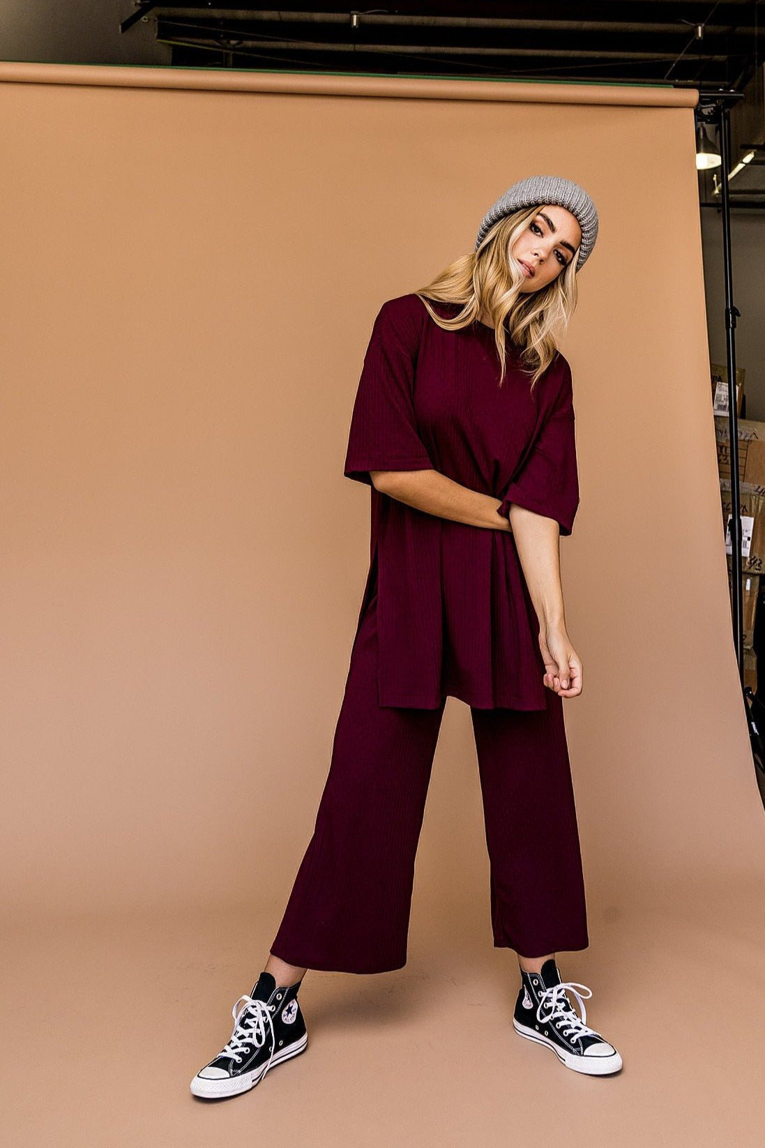 Lex Ribbed Playsuit in Wine *RESTOCKED* - Dressed in Lala