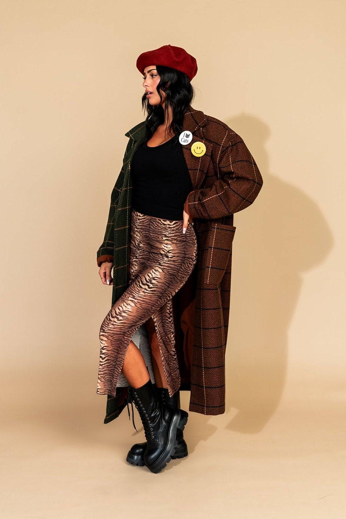Libra Longline Half + Half Coat in Pine + Brown - Dressed in Lala