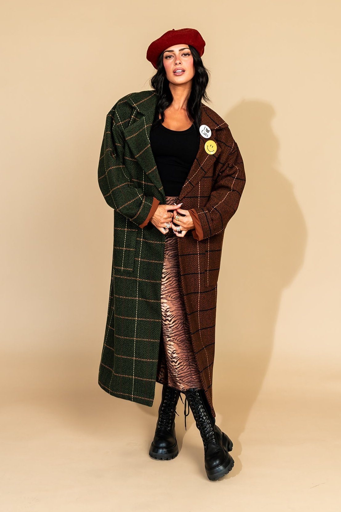 Libra Longline Half + Half Coat in Pine + Brown - Dressed in Lala