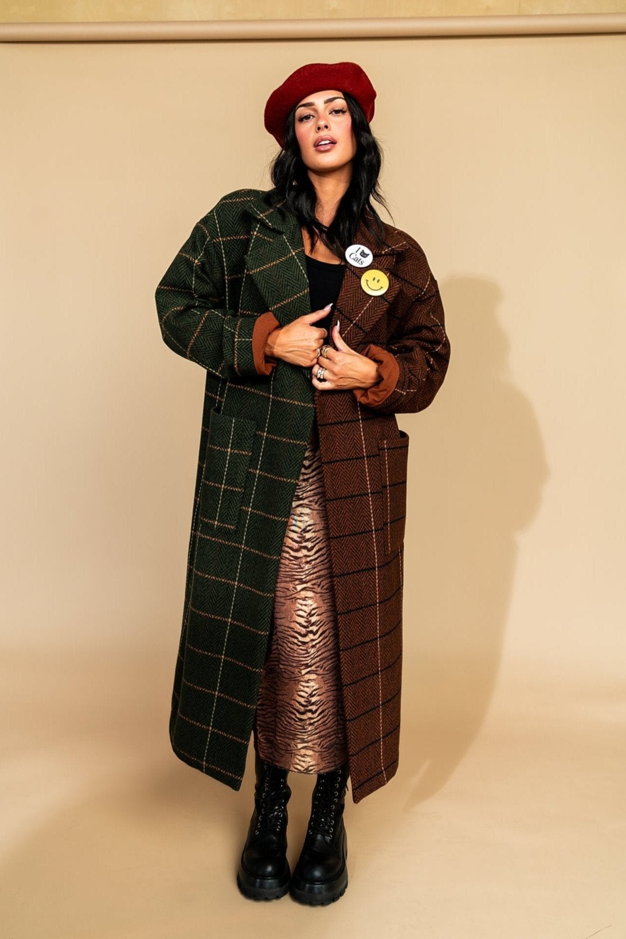 Libra Longline Half + Half Coat in Pine + Brown - Dressed in Lala