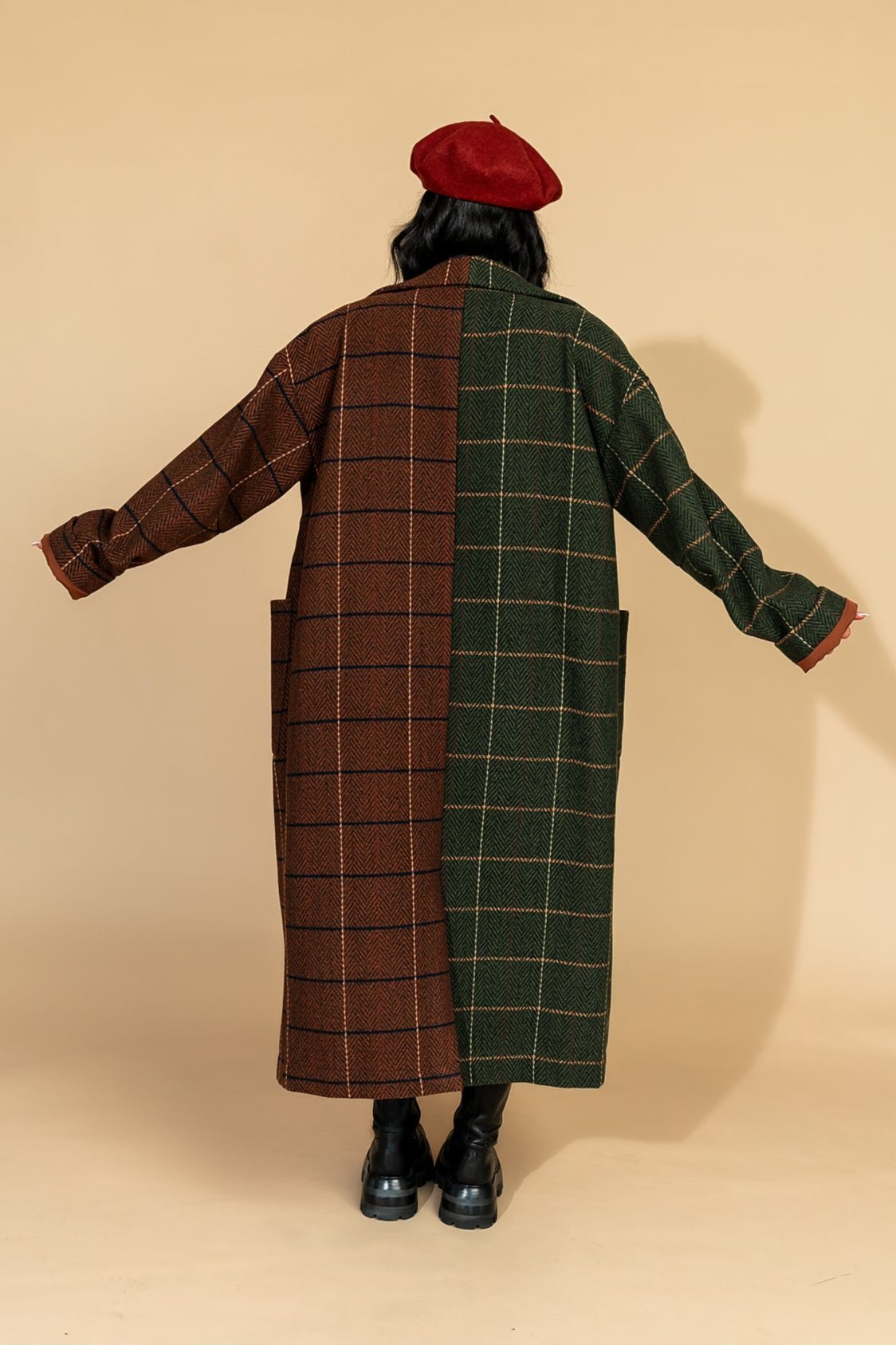 Libra Longline Half + Half Coat in Pine + Brown - Dressed in Lala