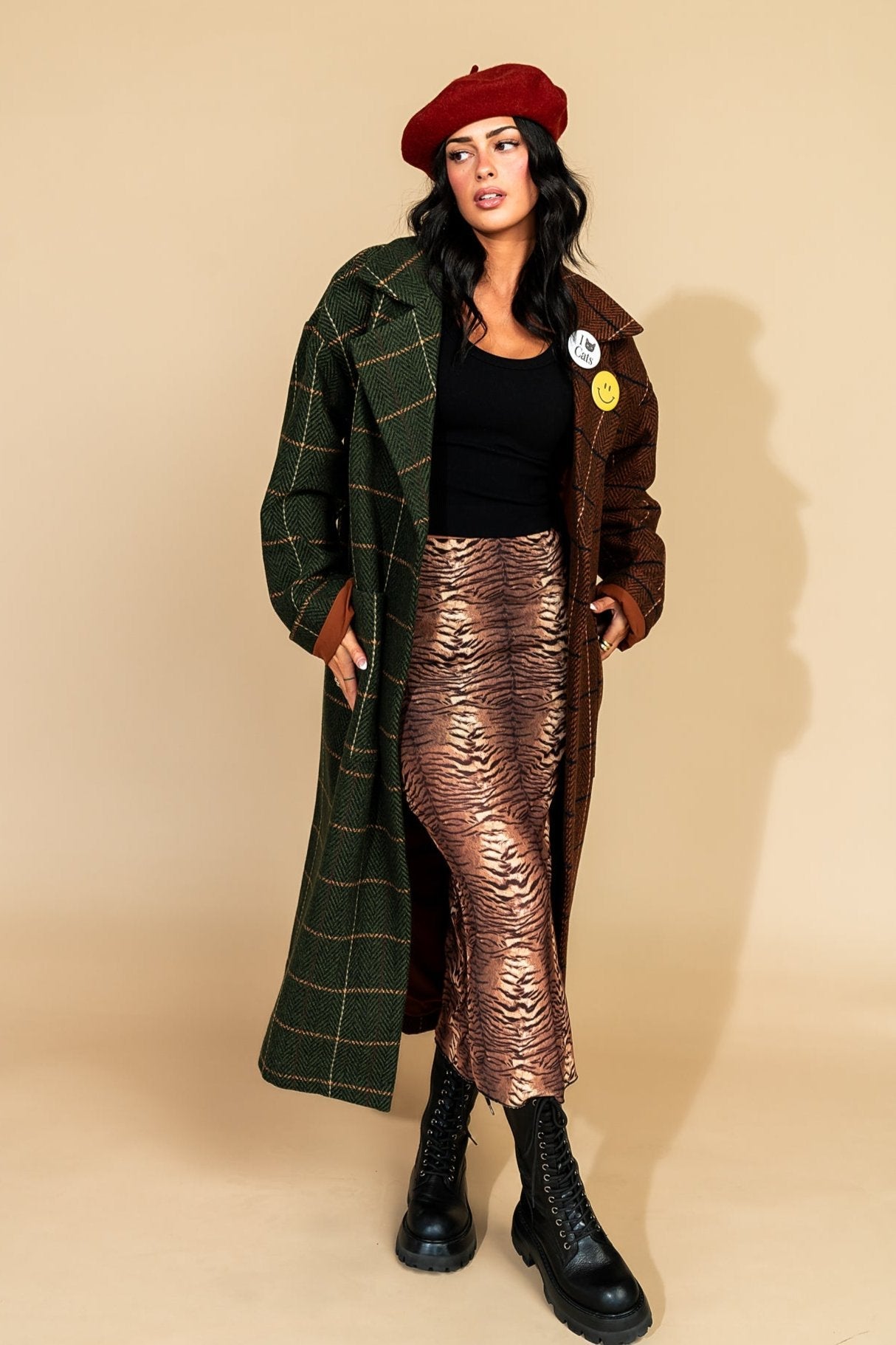 Libra Longline Half + Half Coat in Pine + Brown - Dressed in Lala