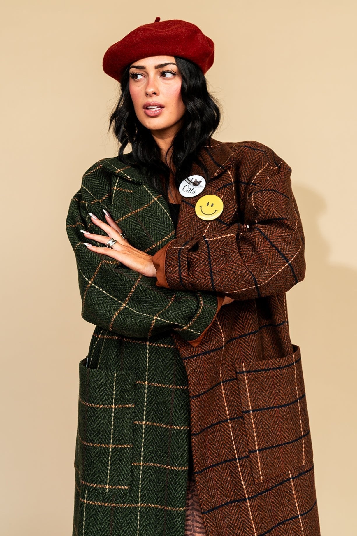 Libra Longline Half + Half Coat in Pine + Brown - Dressed in Lala