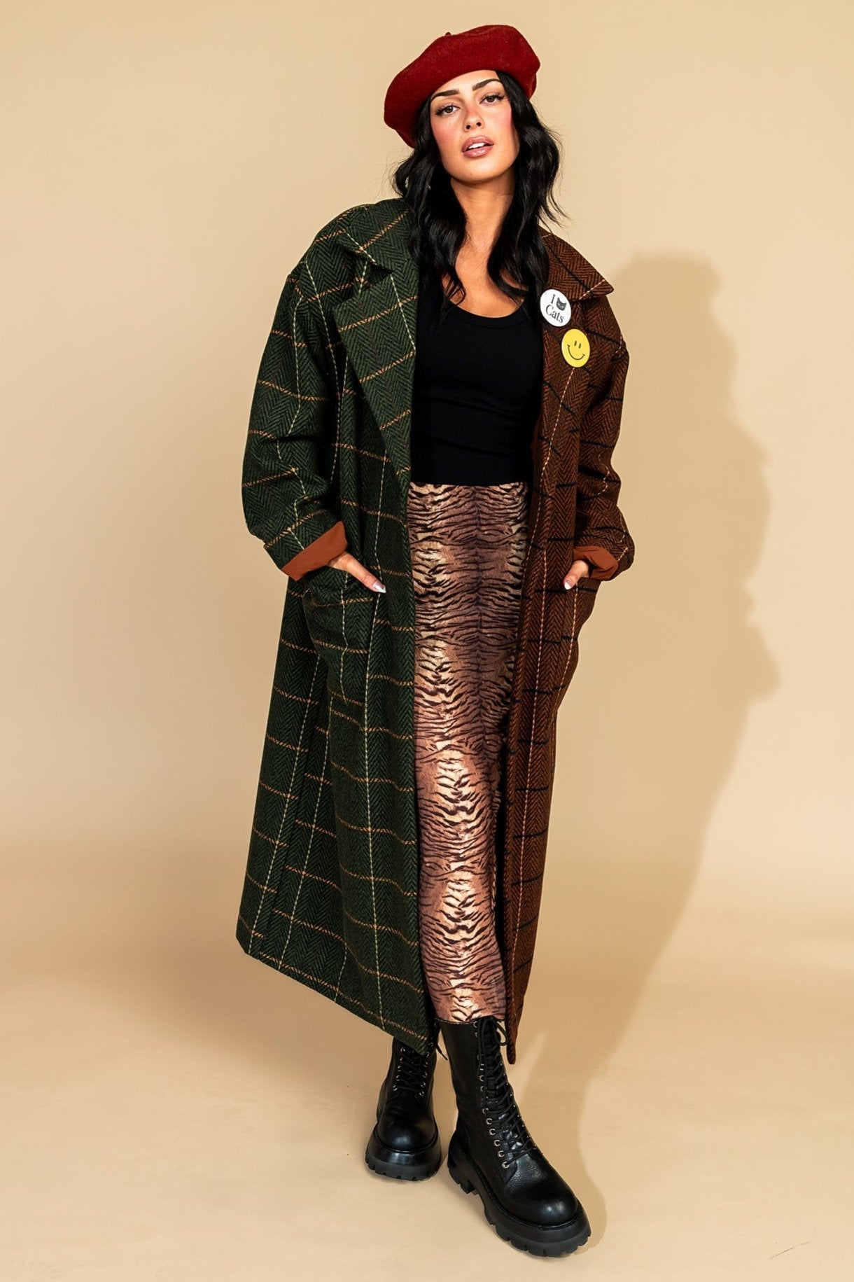 Libra Longline Half + Half Coat in Pine + Brown - Dressed in Lala