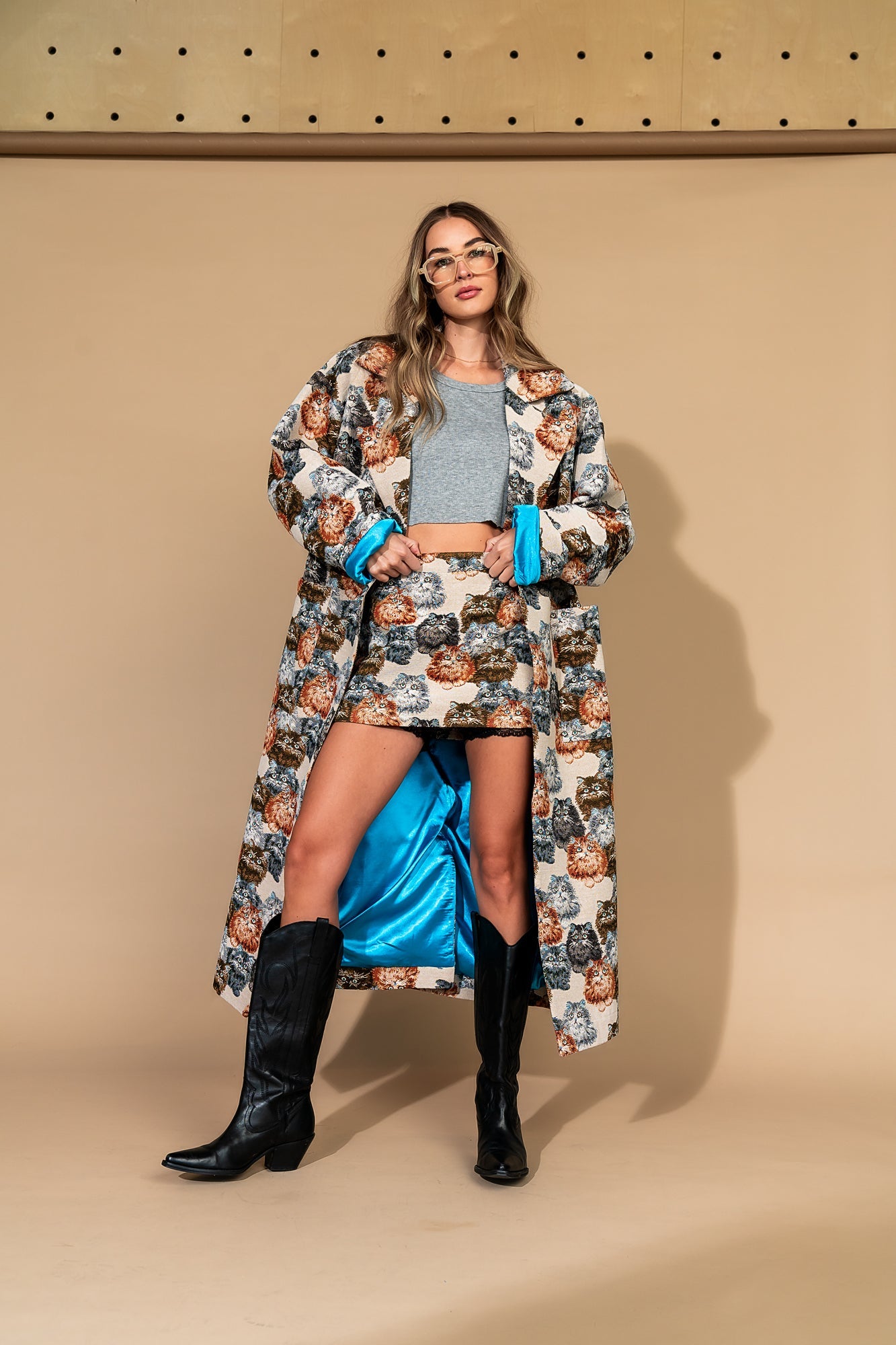 Libra Longline Jacquard Coat in Precious Persians - Dressed in Lala