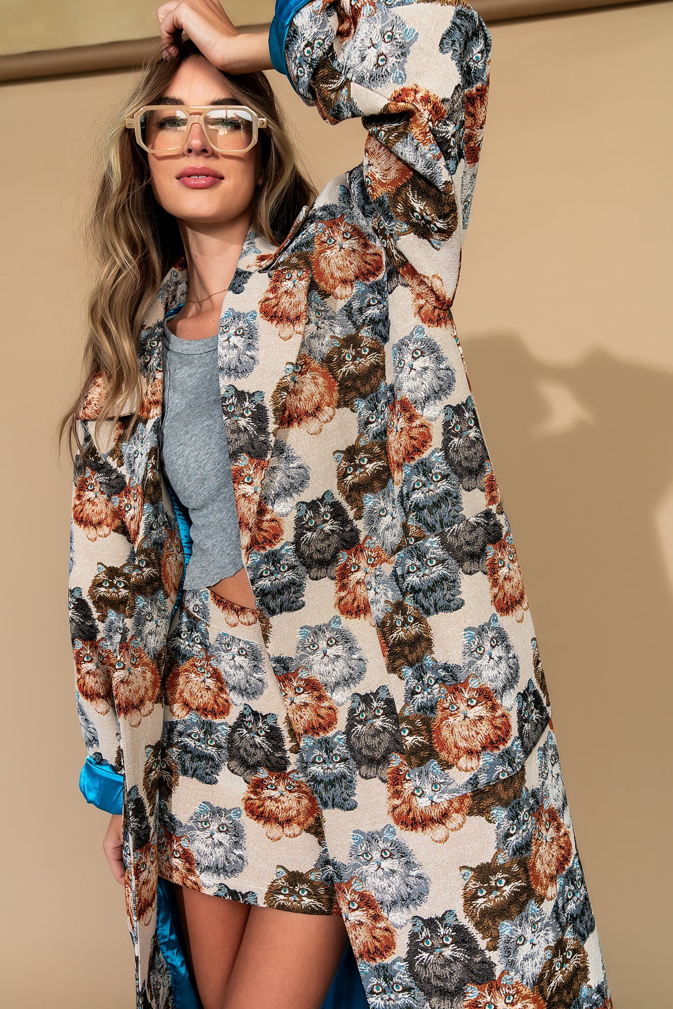 Libra Longline Jacquard Coat in Precious Persians - Dressed in Lala