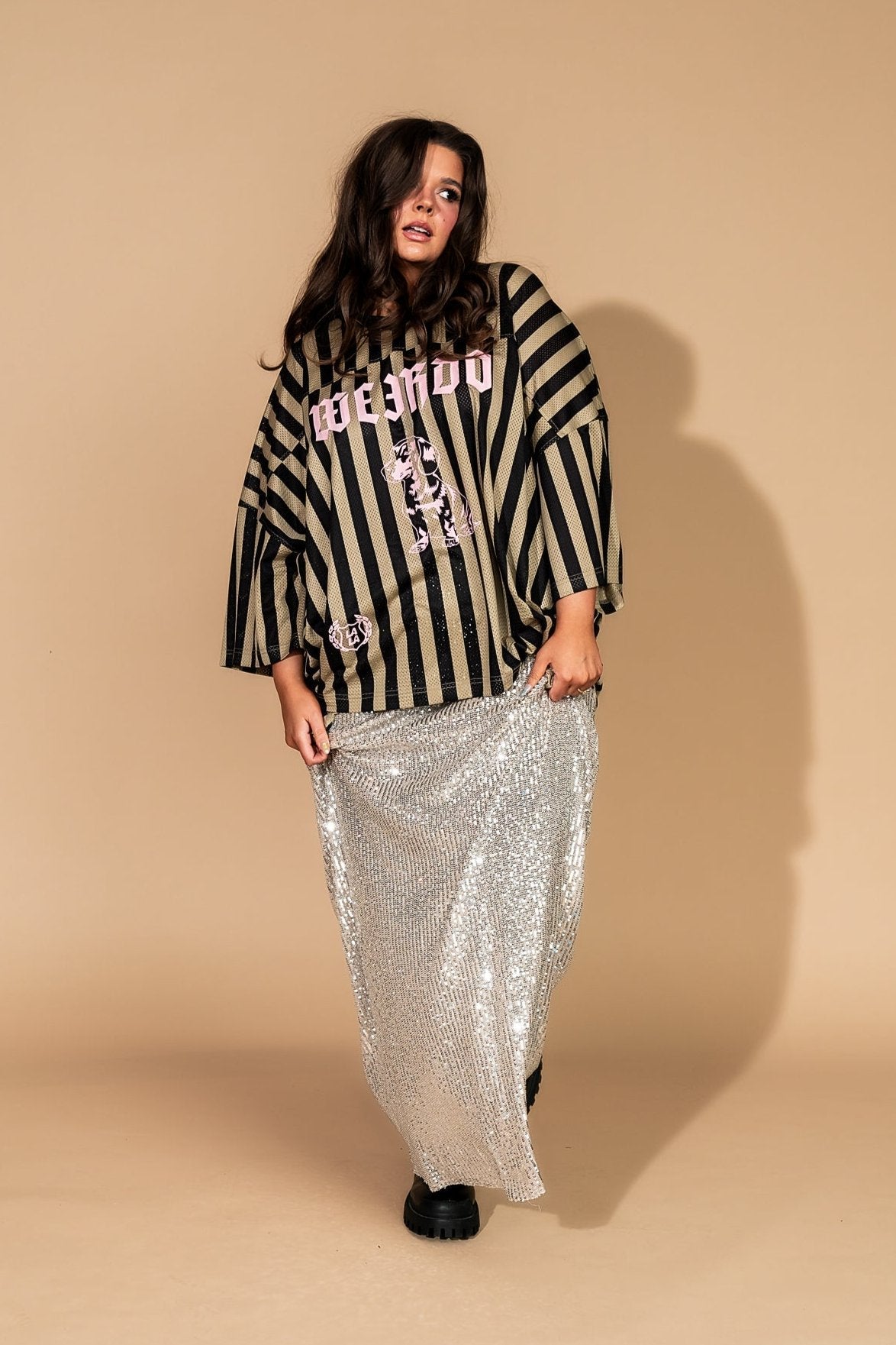 Long Live Weirdos Jersey in Tan + Black - Dressed in Lala