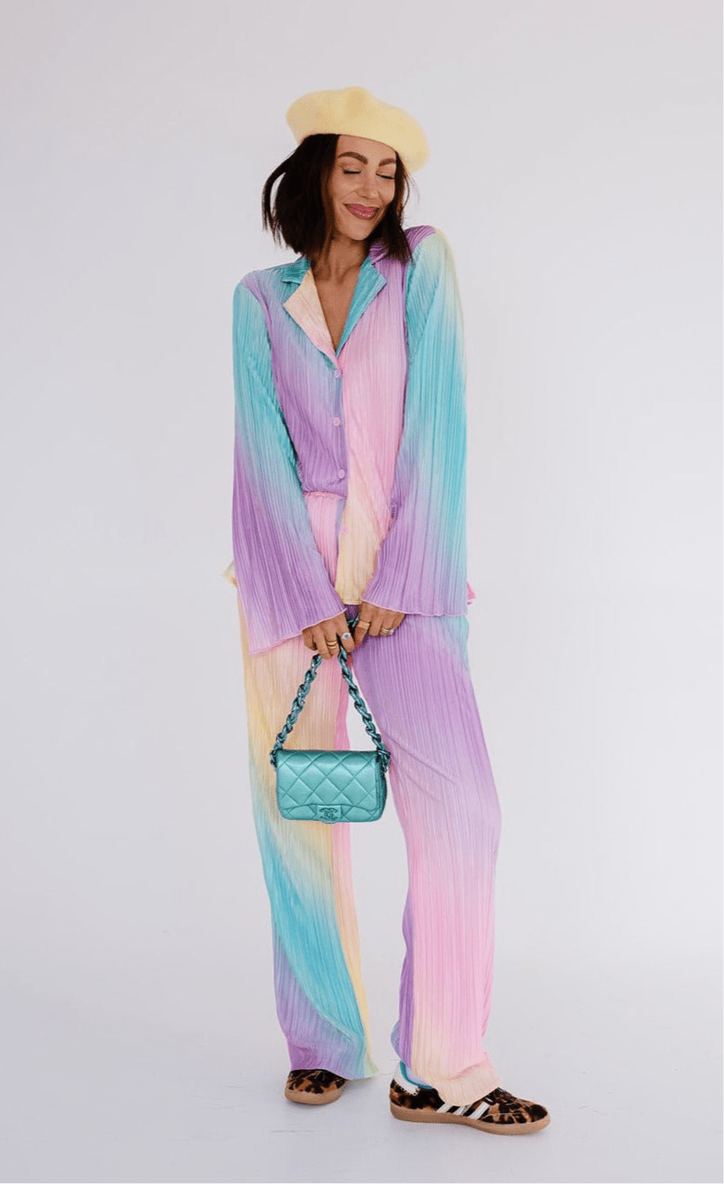 Long Sleeve Plissé Set in Rainbow Daydream - Dressed in Lala