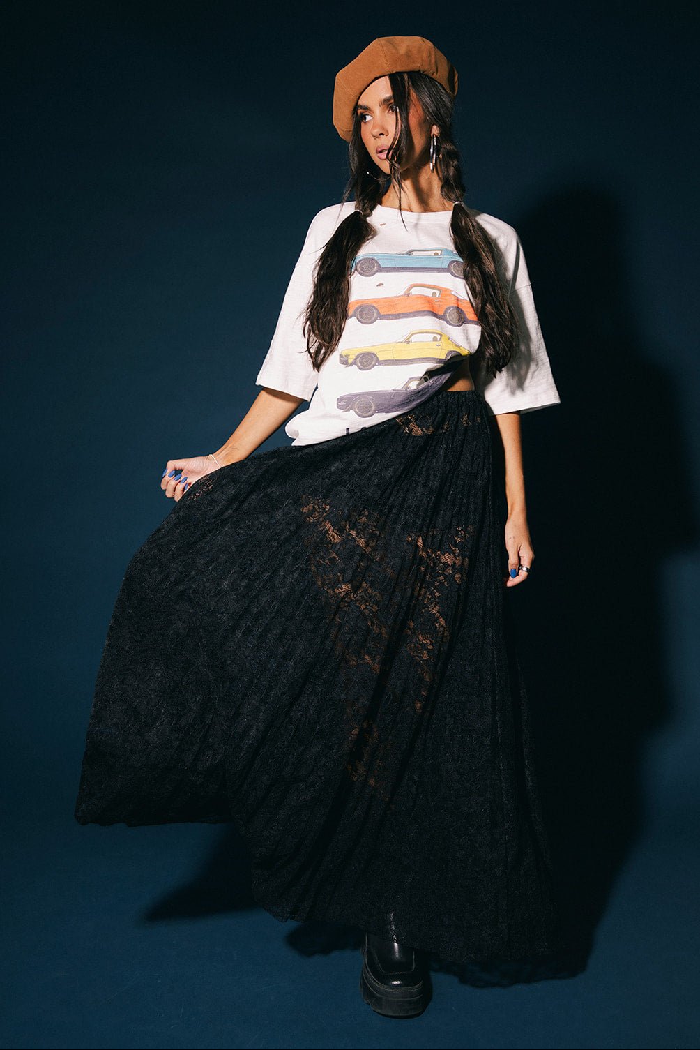 Love Hangover Lace Pleated Midi Skirt in Black - Dressed in Lala