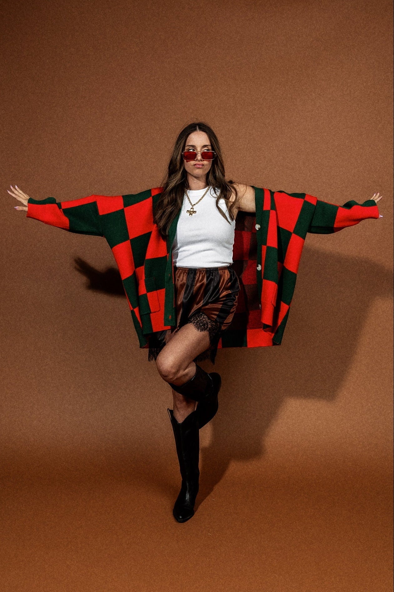 Love You Oversized Cardigan in Old Money Checkerboard - Dressed in Lala