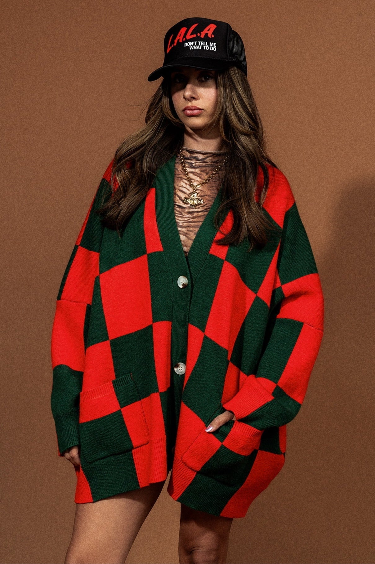 Love You Oversized Cardigan in Old Money Checkerboard - Dressed in Lala