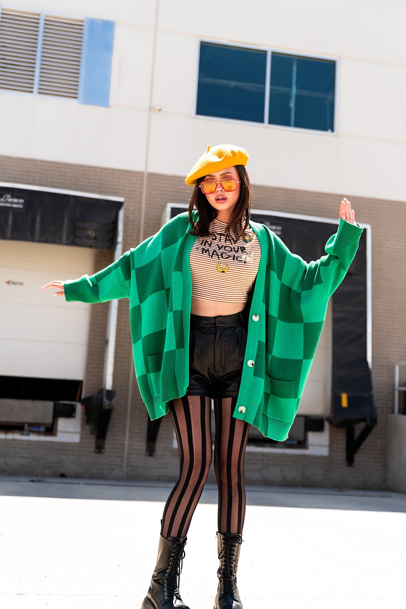 Love You Oversized Checkerboard Cardigan in Green Girl - Dressed in Lala