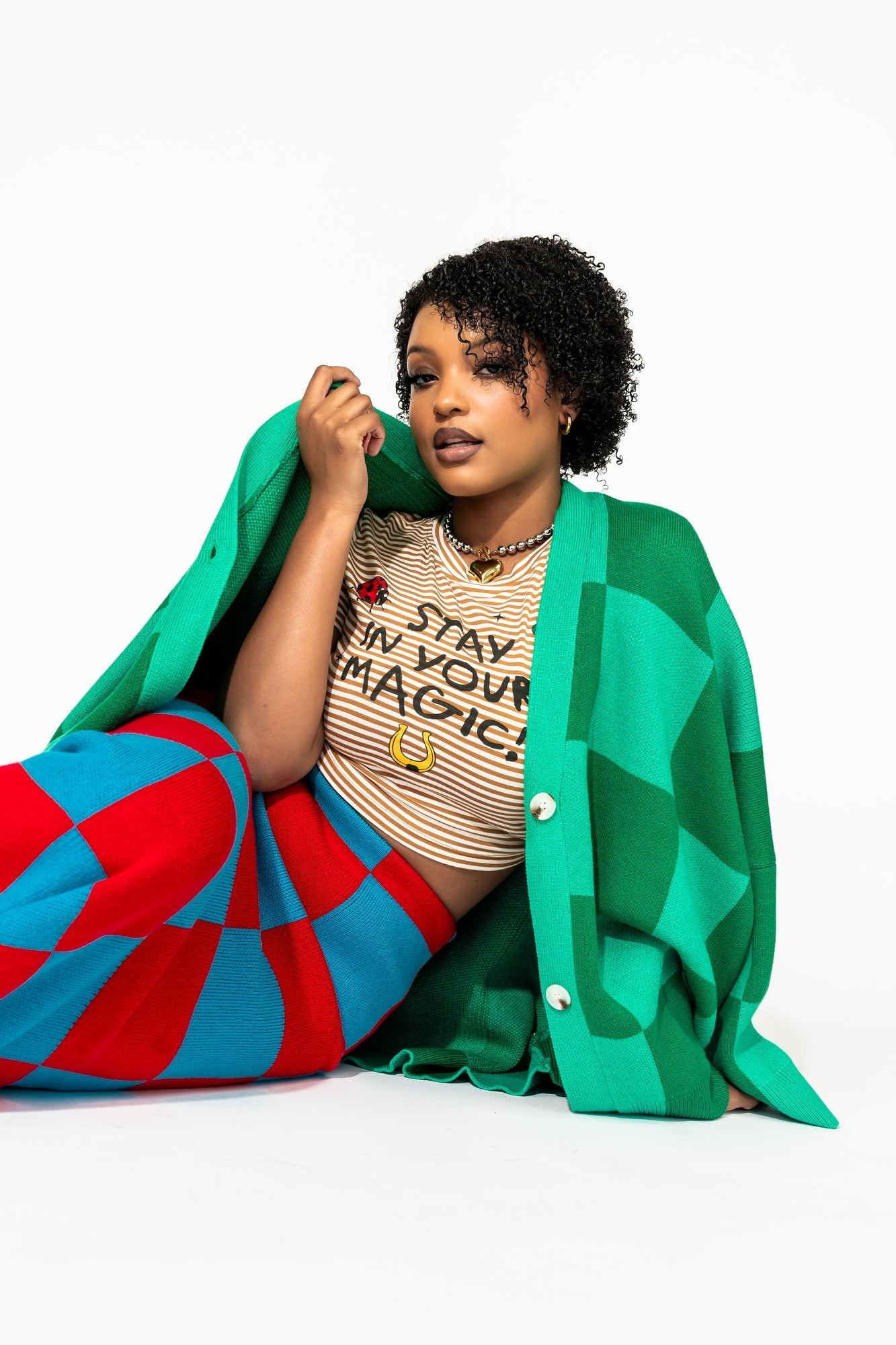 Love You Oversized Checkerboard Cardigan in Green Girl - Dressed in Lala