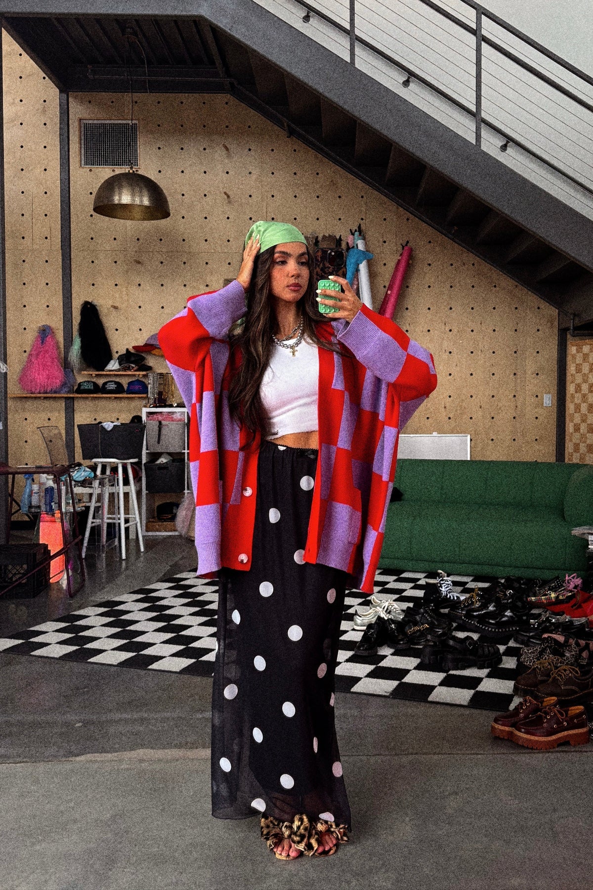 Love You Oversized Checkerboard Cardigan in Red + Lavender - Dressed in Lala