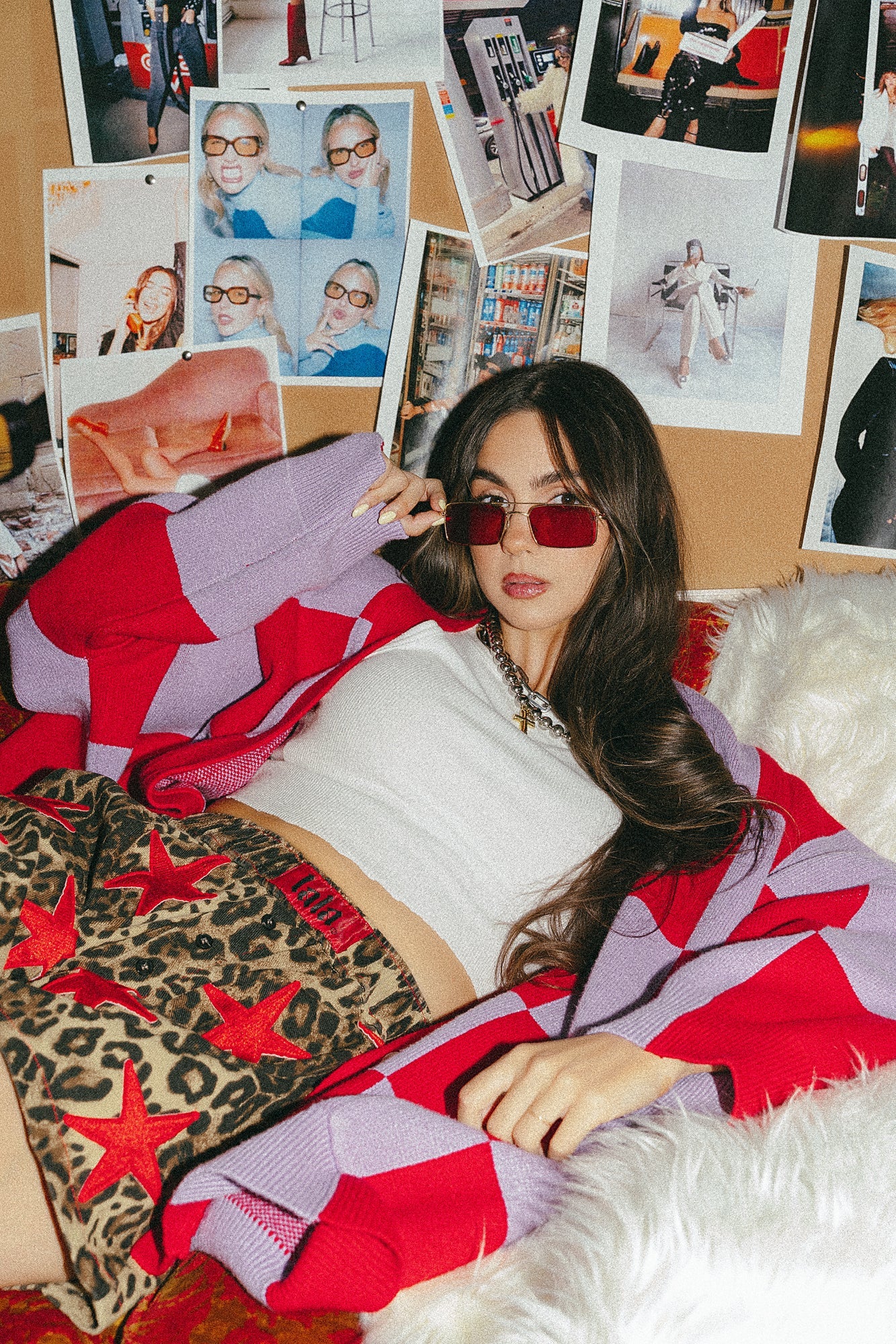 Love You Oversized Checkerboard Cardigan in Red + Lavender - Dressed in Lala