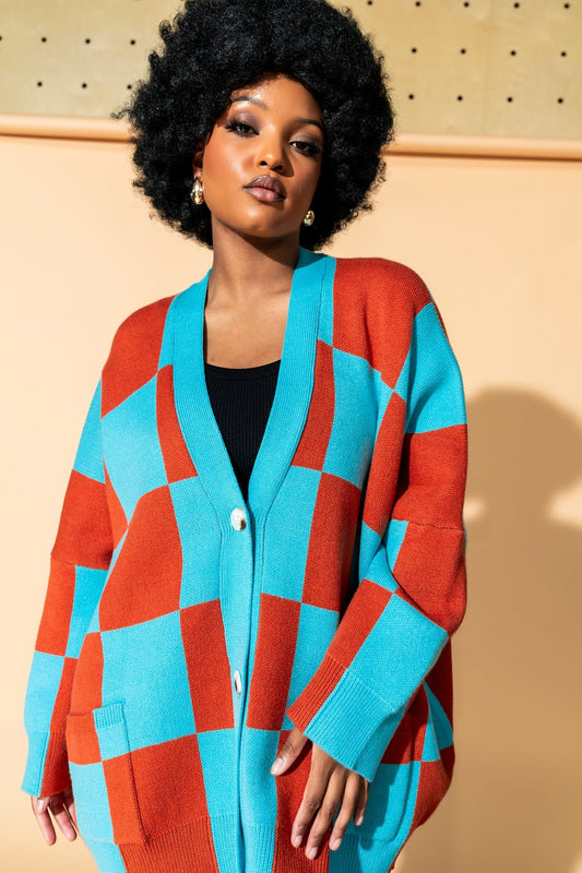 Love You Oversized Checkerboard Cardigan in September Sunset - Dressed in Lala