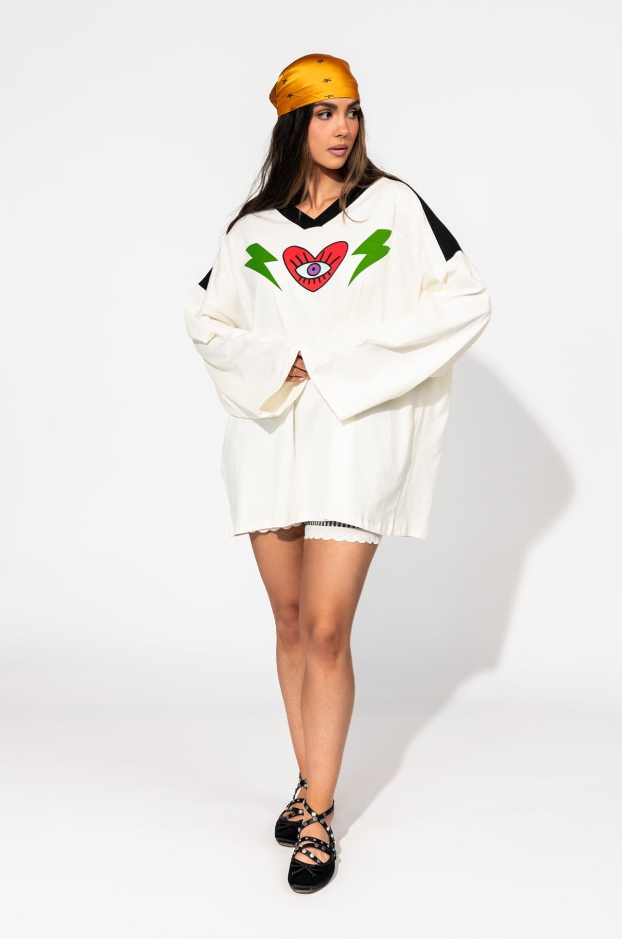 Lucky Oversized Jersey Tee in Black + White - Dressed in Lala