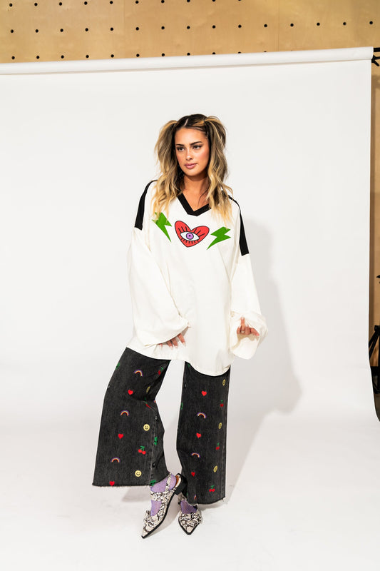 Lucky Oversized Jersey Tee in Black + White - Dressed in Lala