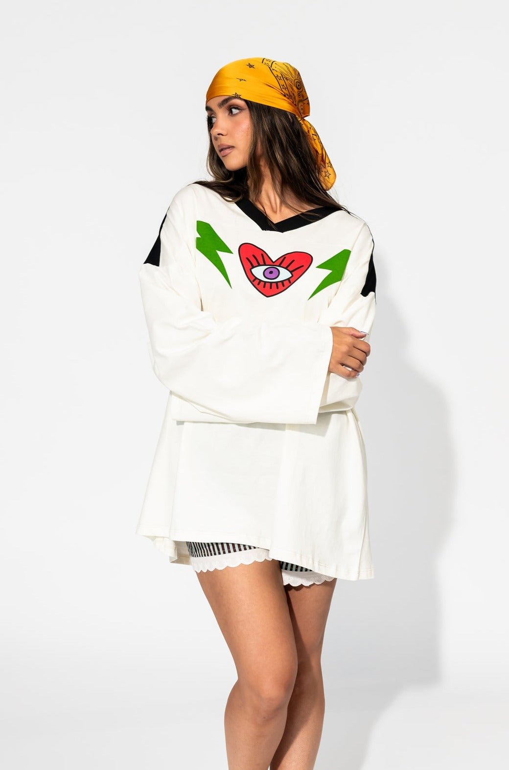 Lucky Oversized Jersey Tee in Black + White - Dressed in Lala